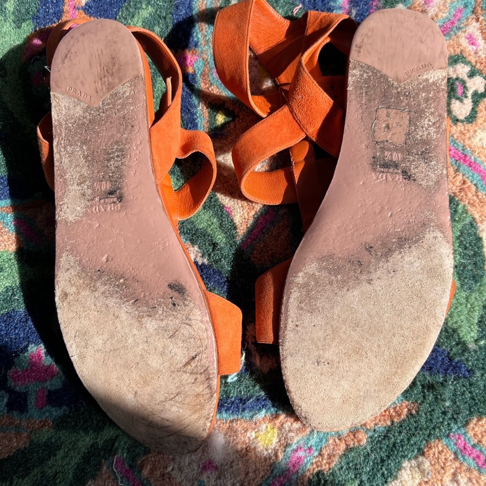 Prada Vibrant Orange Suede Sandals - Picture 4 of 7
